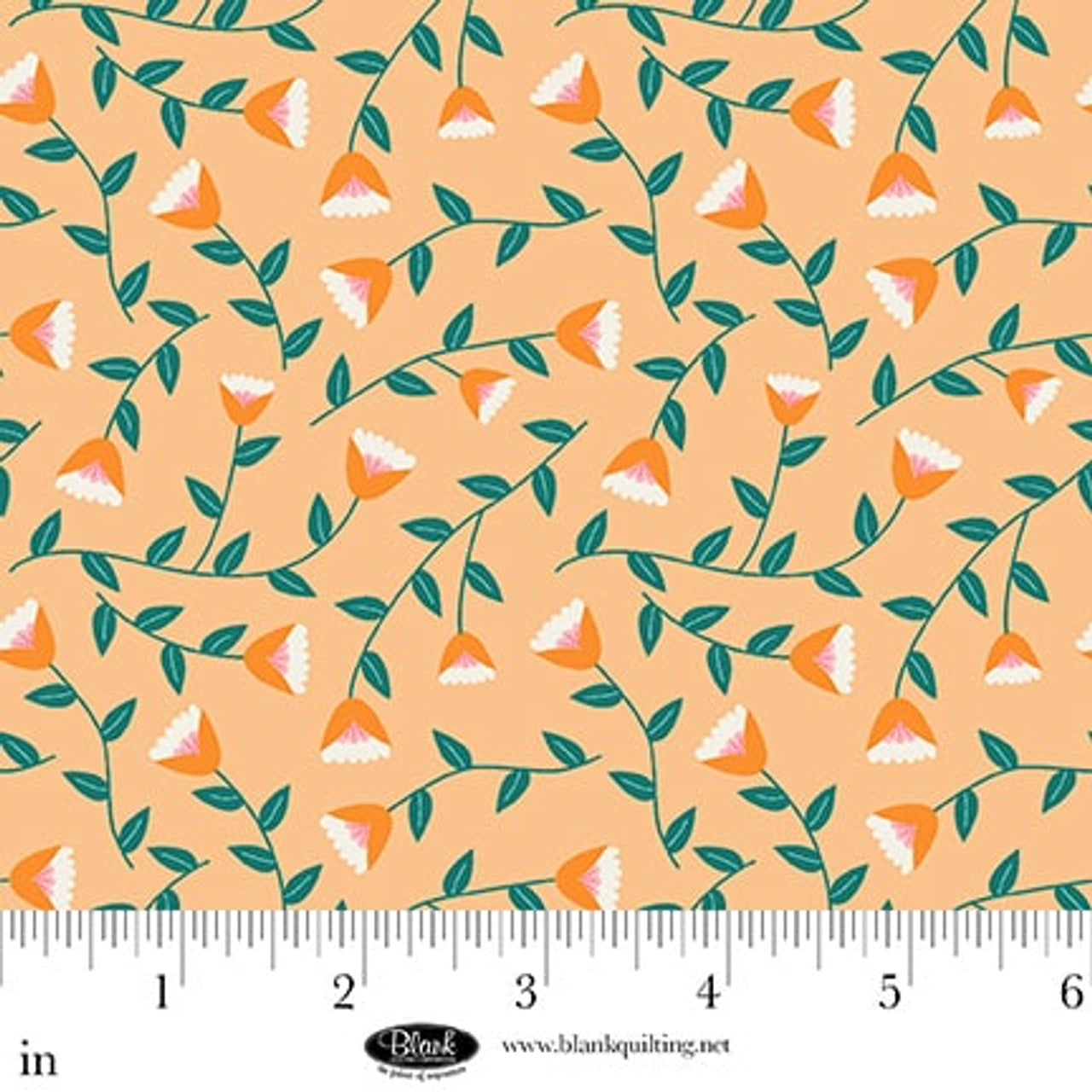 Fabric Blank Quilting Peach Viney Flowers The Bright Side by the Quarter Yard 4518-30