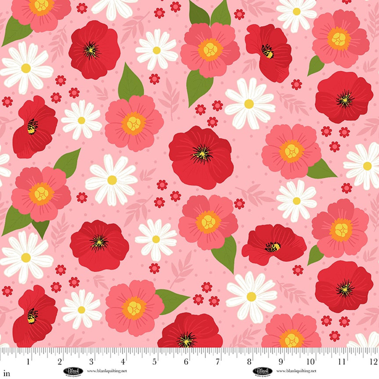 Fabric Blank Quilting Pink Daisy and Poppy Flowers The Bright Side by the Quarter Yard 4510-22