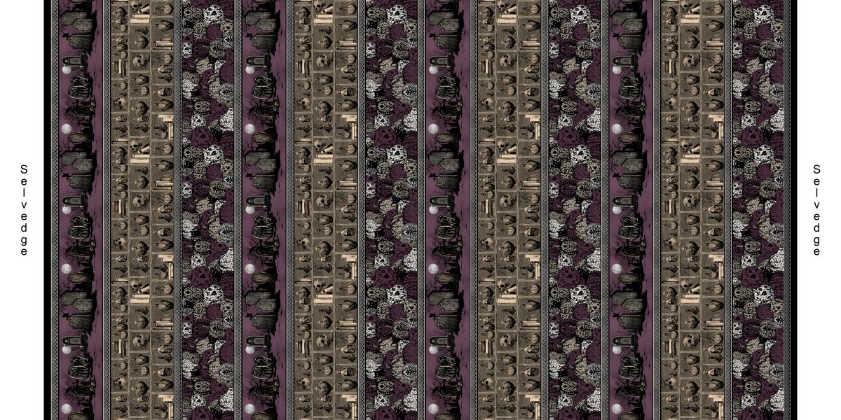 Fabric Blank Quilting Plum Stripe with Pumpkins Cemetery and Potions Darkly Enchanted by the Quarter Yard 4801-55