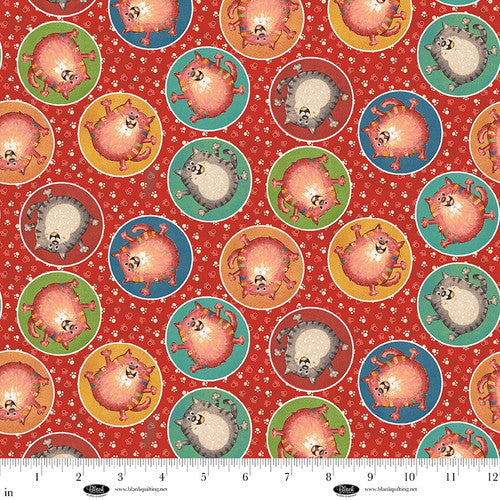 Fabric Blank Quilting Red Cats Cat Hair Don't Care by the Quarter Yard 4428-88