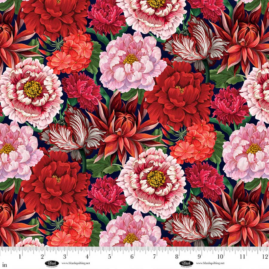 Fabric Blank Quilting Red Large Floral Cameo Appearance by the Quarter Yard 4648-88