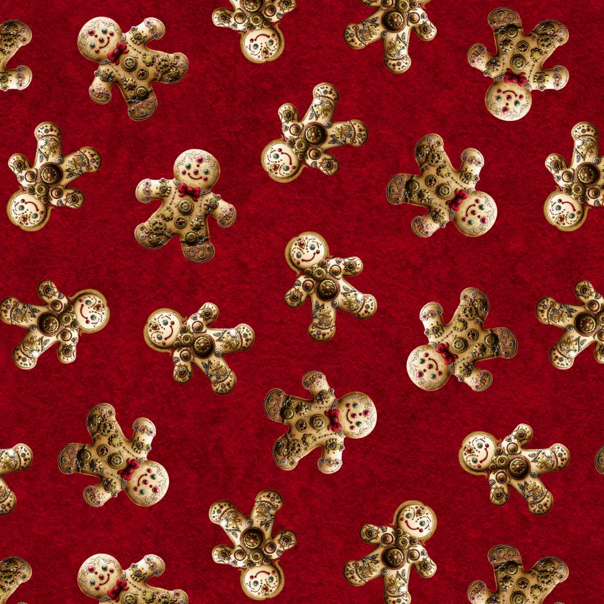 Gold gingerbread men pattern on a red background