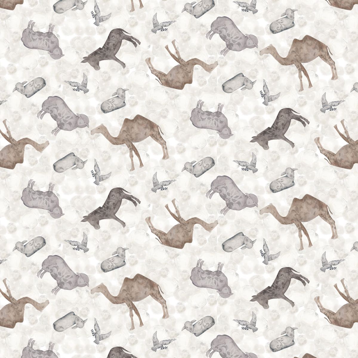 Pattern of camels and other animals on a light background