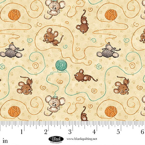 Fabric Blank Quilting Tan Playful Mice Cat Hair Don't Care by the Quarter Yard 4423-43