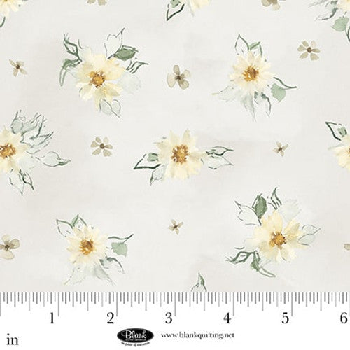 Fabric Blank Quilting Taupe Watercolor Flowers Spring Serenade by the Quarter Yard 4487-90