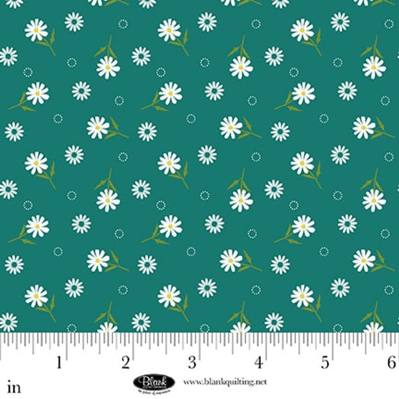 Fabric Blank Quilting Turquoise Daisies with Circles of Dots The Bright Side by the Quarter Yard 4515-67