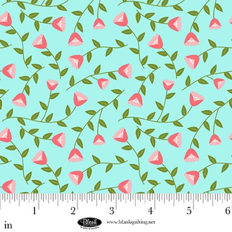 Fabric Blank Quilting Turquoise Viney Flowers The Bright Side by the Quarter Yard 4518-70