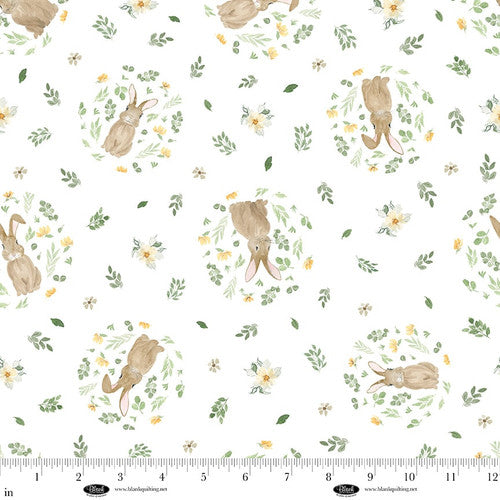Fabric Blank Quilting White Bunnies in Round Foliage Spring Serenade by the Quarter Yard 4485-01