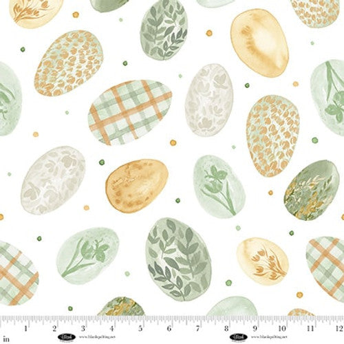 Fabric Blank Quilting White Painted Eggs Spring Serenade by the Quarter Yard 4491-01