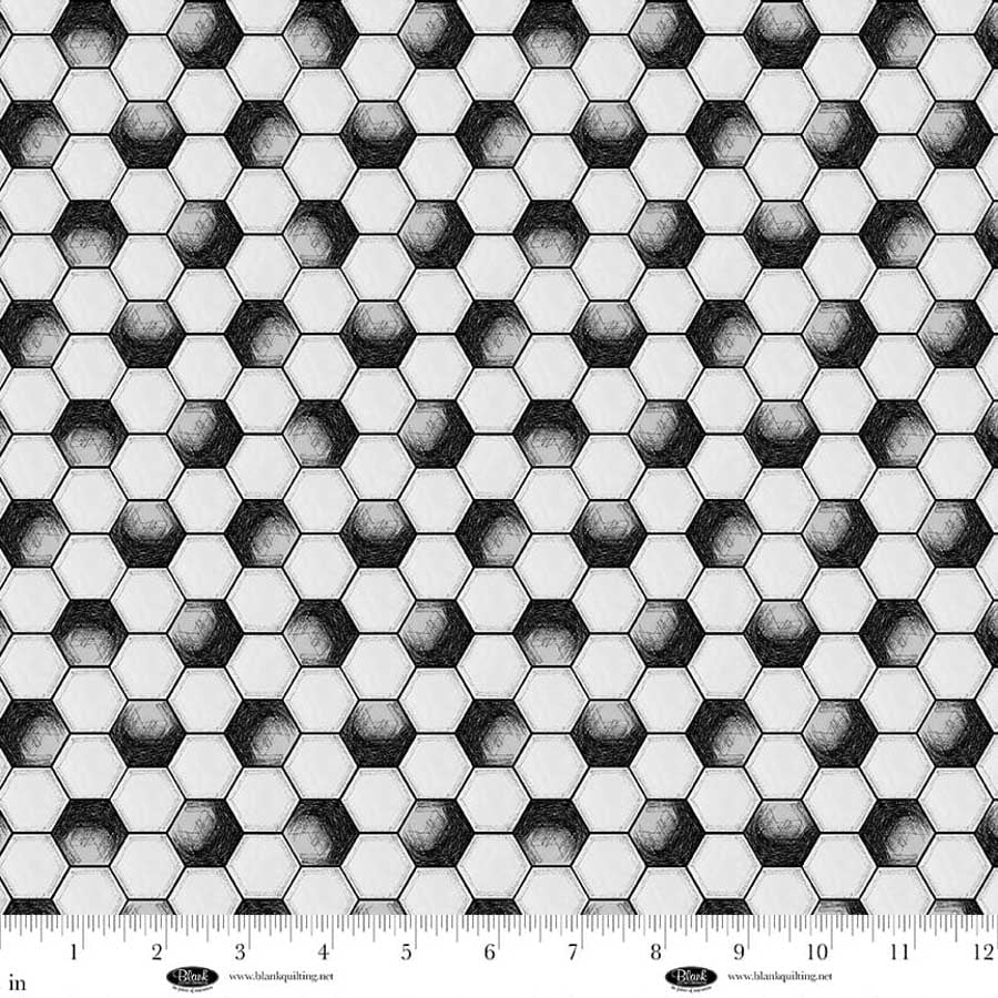 Fabric Blank Quilting White Soccer Ball Pattern Goalbound by the Quarter Yard 4757-01