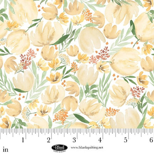 Fabric Blank Quilting Yellow Tulip Dense Floral Spring Serenade by the Quarter Yard 4493-40