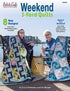 Promotional cover for 'Weekend 3-Yard Quilts' by Fabric Cafe, featuring two women sitting by a lake holding colorful patterned quilts. The cover includes text highlighting 8 new designs and fast quilt patterns with easy-to-follow instructions.