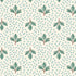 A repeating pattern featuring green pine branch motifs on a warm cream background, overlaid with a dense field of small light blue dots.