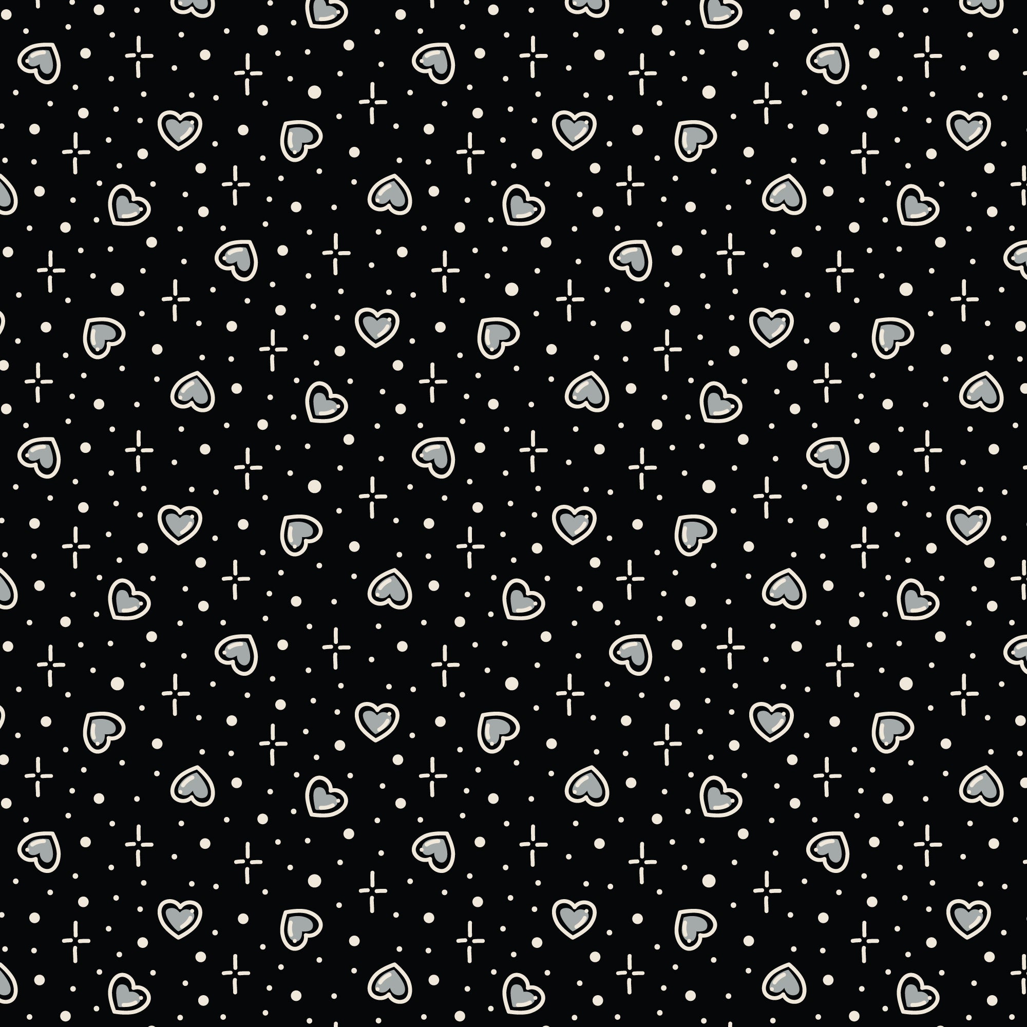Fabric Cloud9 Black Big Heart Plus Love, Ink by the Quarter Yard 228643