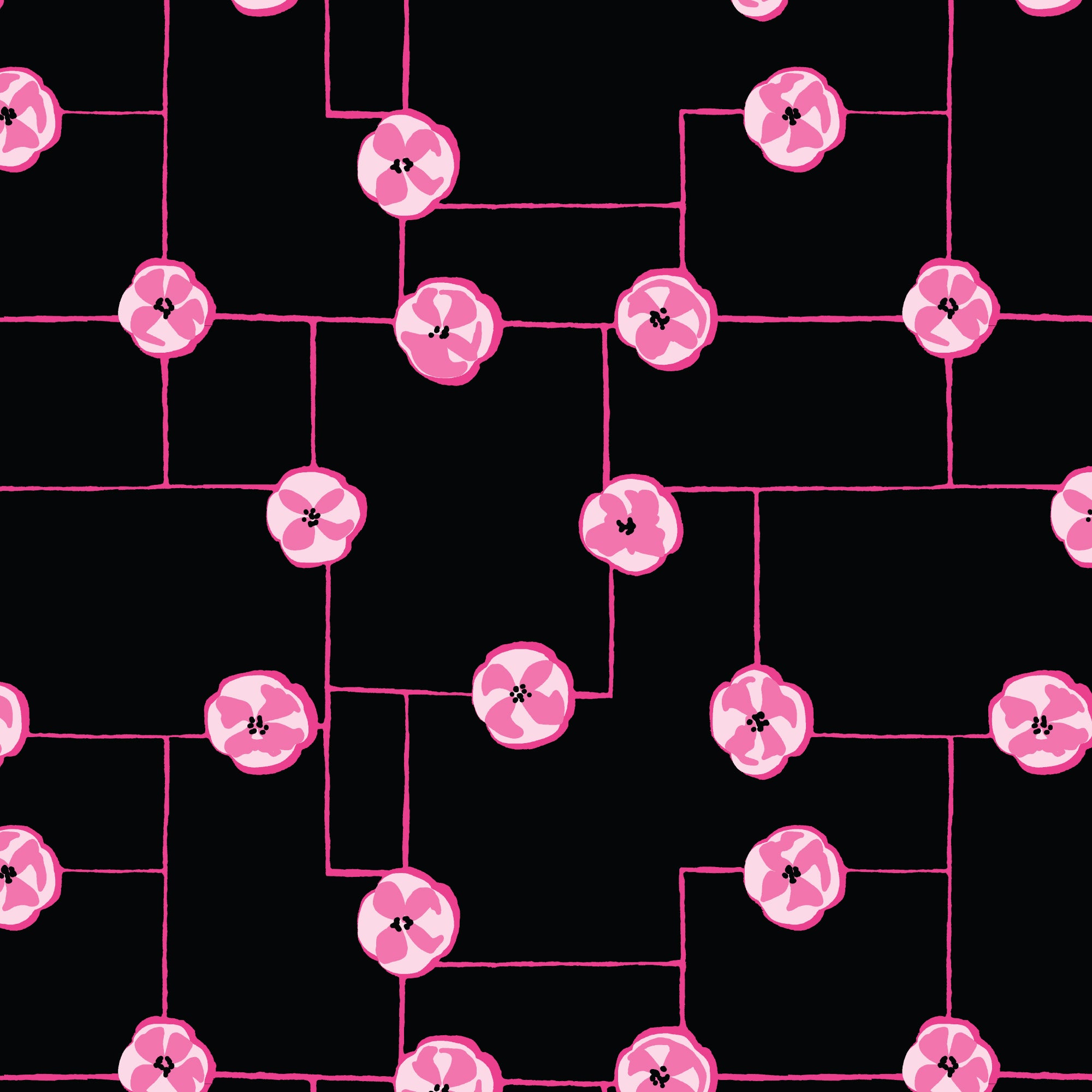 Fabric Cloud9 Black Floral Grid Summer Sun by the Quarter Yard 228817