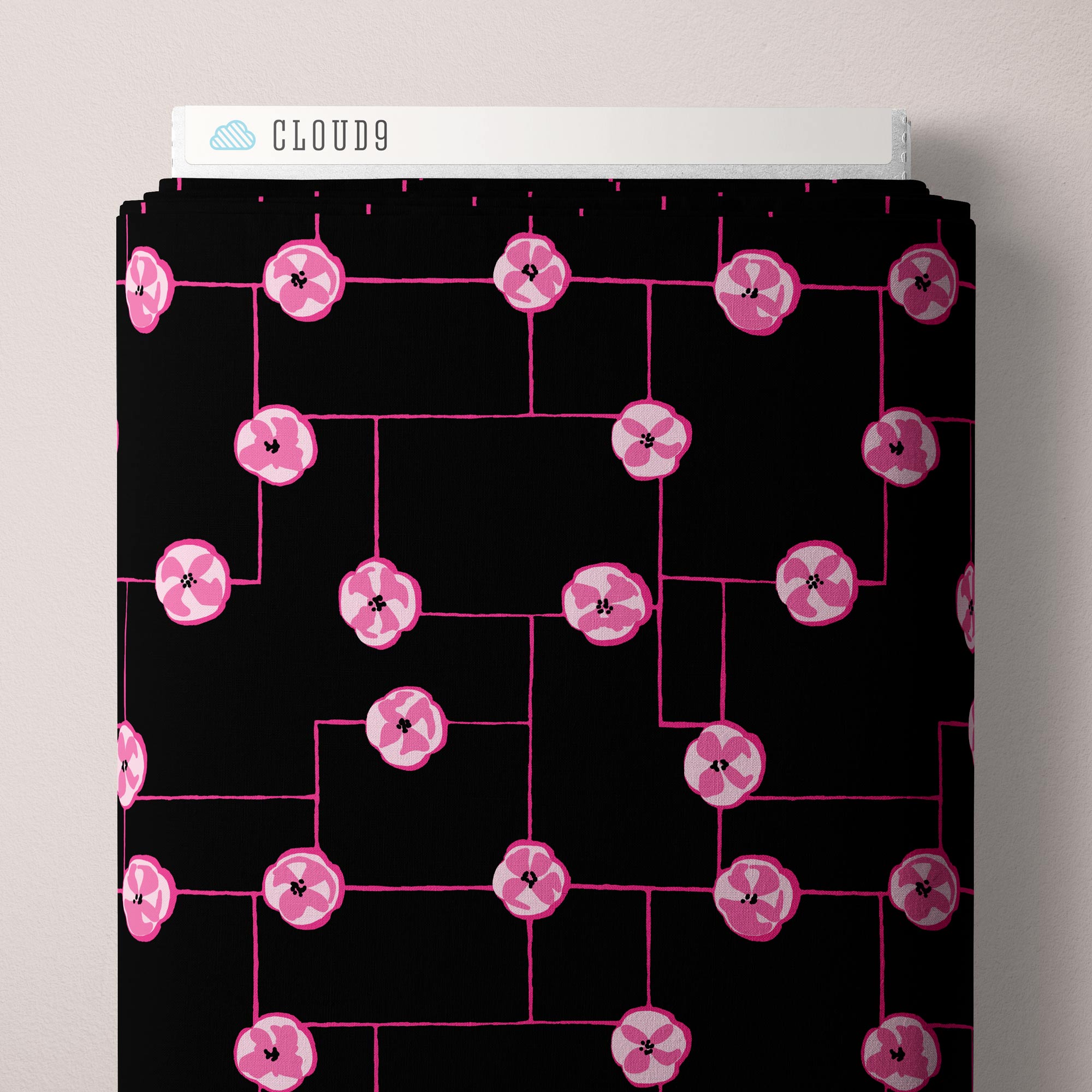 Fabric Cloud9 Black Floral Grid Summer Sun by the Quarter Yard 228817