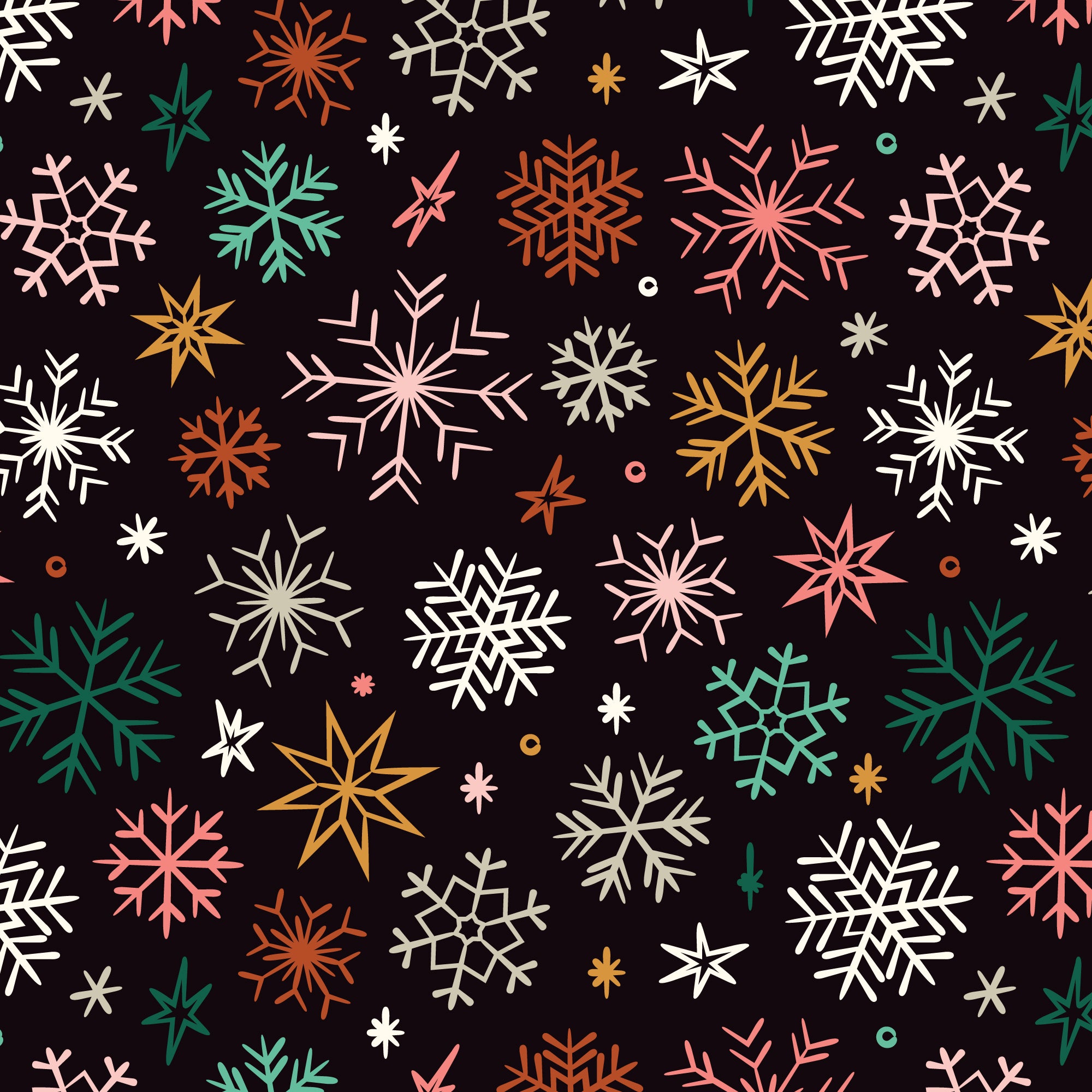Colorful snowflake pattern on a black background