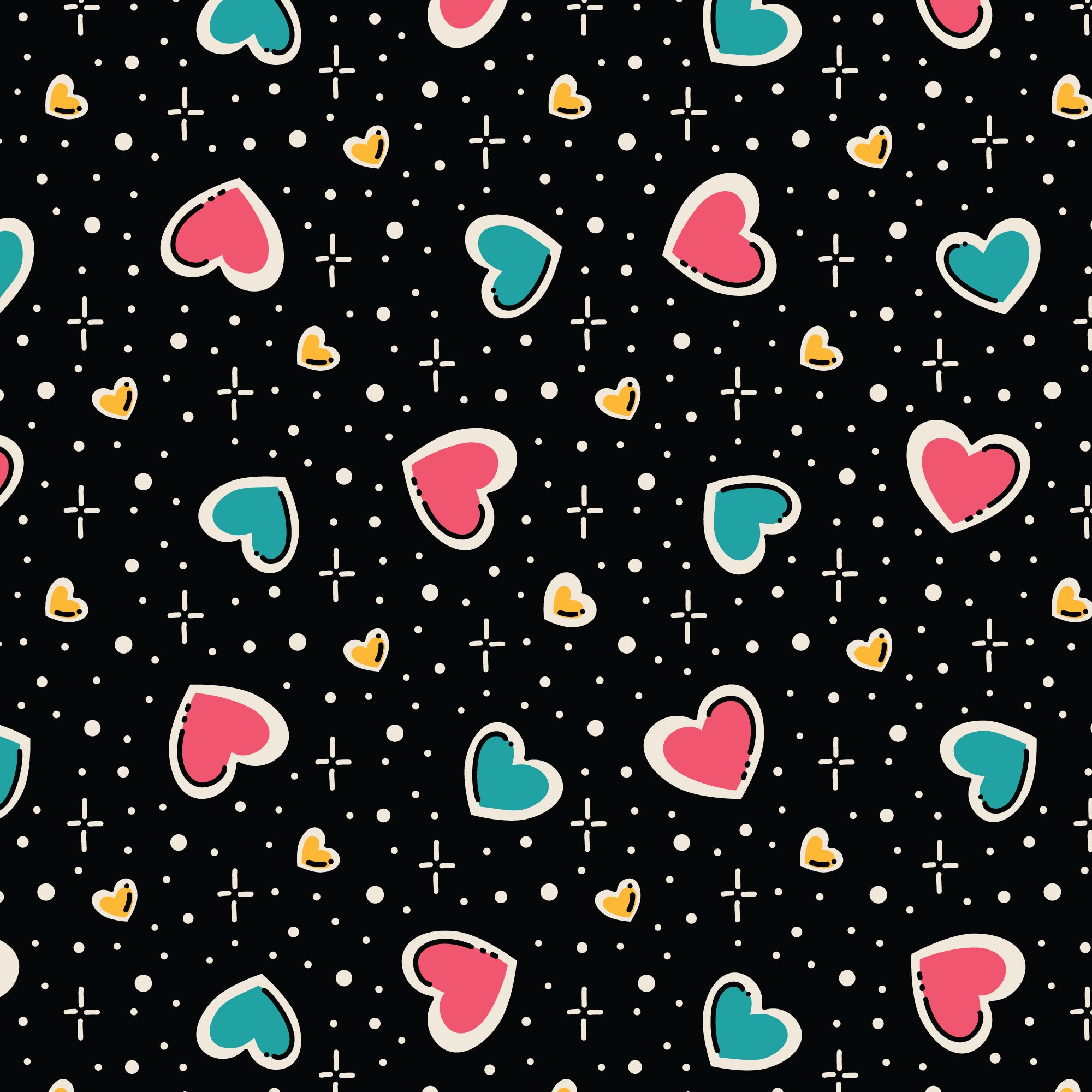 Fabric Cloud9 Black/Multi Big Heart Plus Love, Ink in Canvas by the Quarter Yard 228772