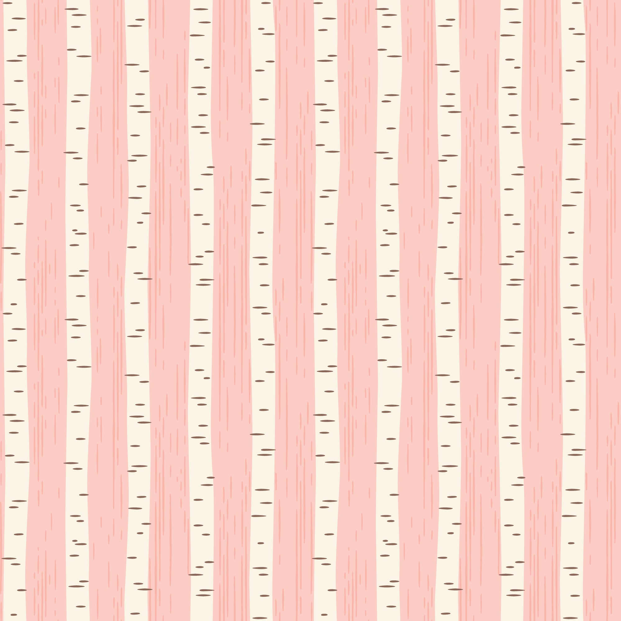A repeating vertical birch tree bark pattern featuring light pink and cream stripes with small brown dash marks.