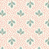 A repeating pattern featuring light teal pine branch motifs on a warm cream background, overlaid with a dense field of small pink polka dots.