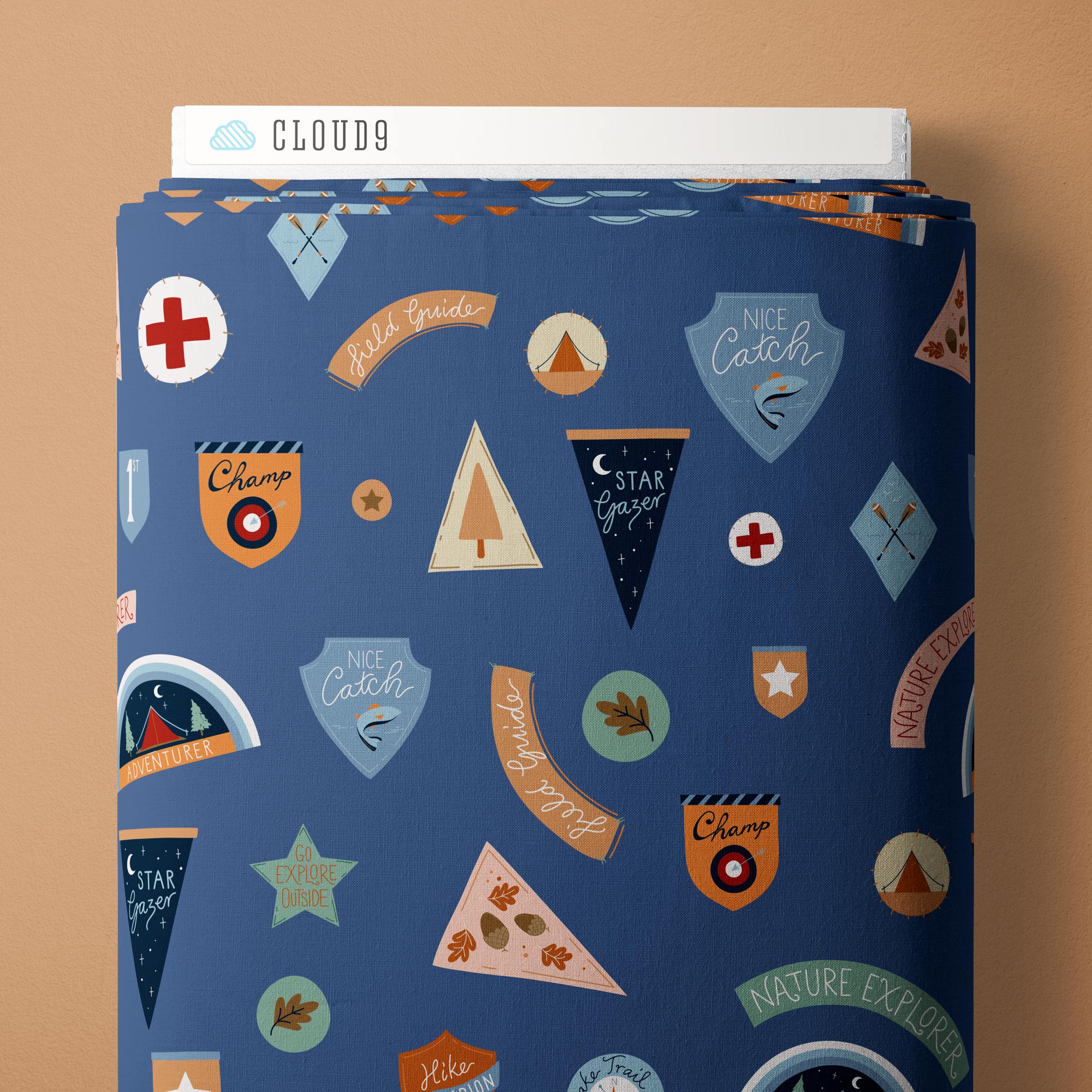 Fabric Cloud9 Blue Adventure Club Campout Backwoods and Boots by the Quarter Yard 228988