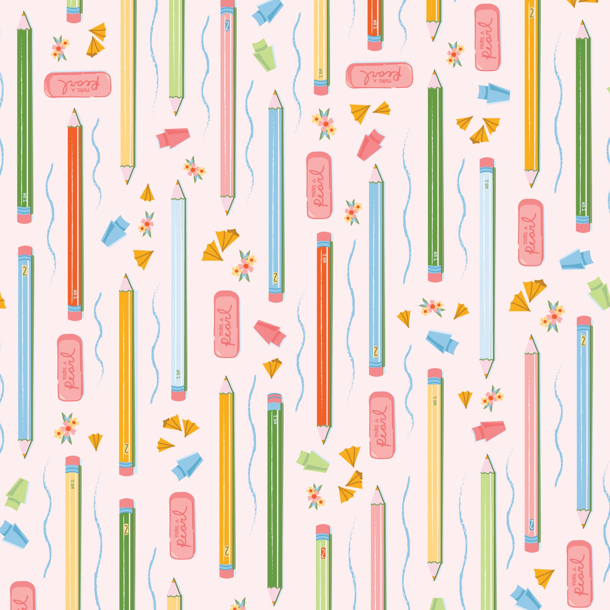 Fabric Cloud9 Blush/Multi Pencils & Pages Bookworm by the Quarter Yard 228950