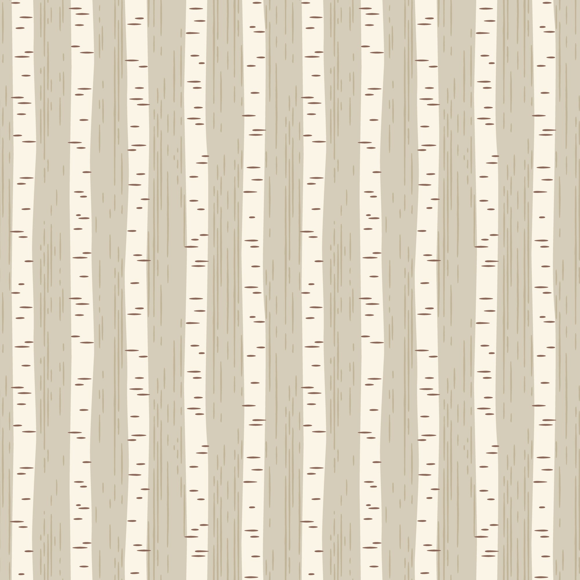 A repeating vertical birch tree bark pattern with light beige and cream stripes and small brown markings, shown as a flat all-over surface design.