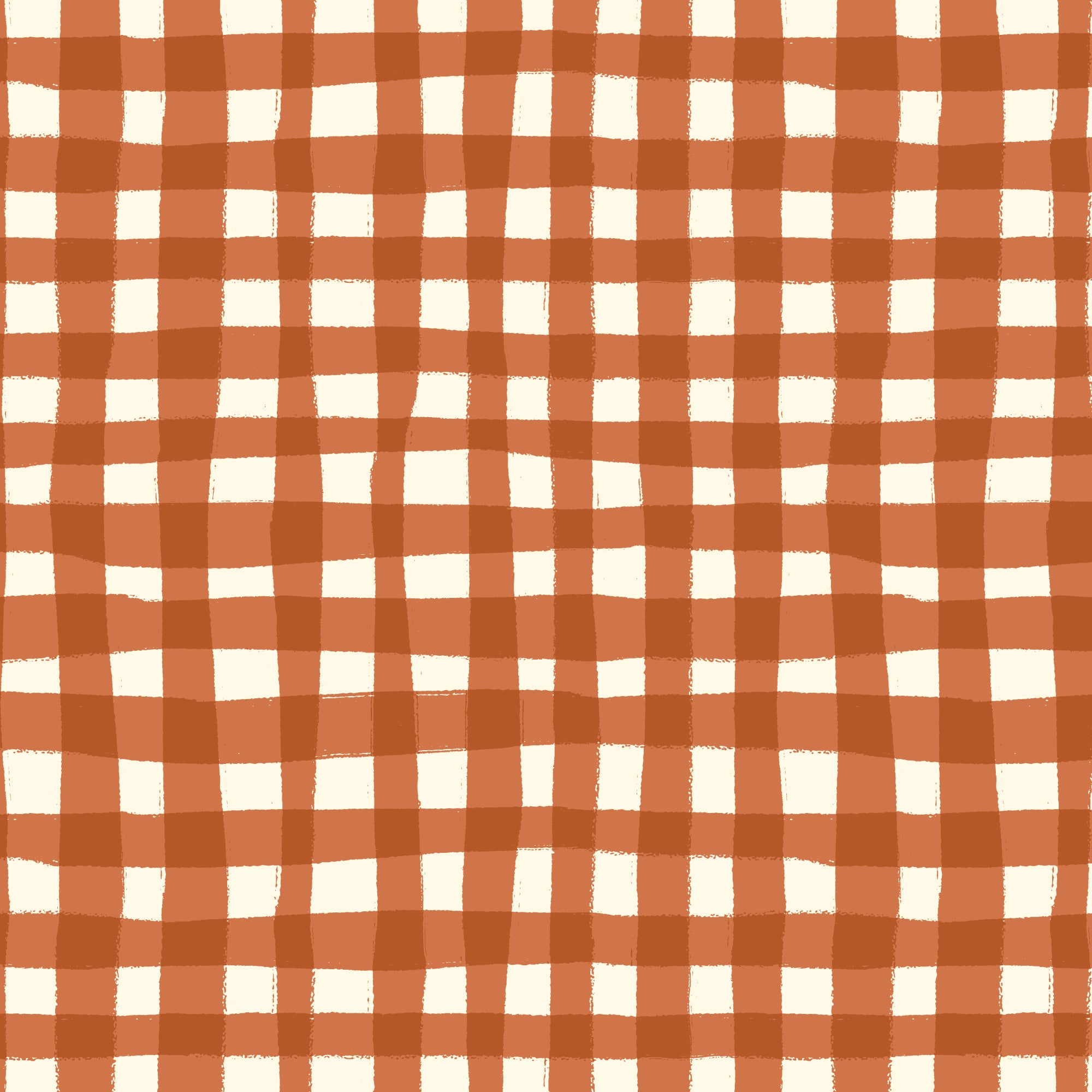 A close-up of a gingham check pattern in warm rust orange and off-white, filling the entire frame.