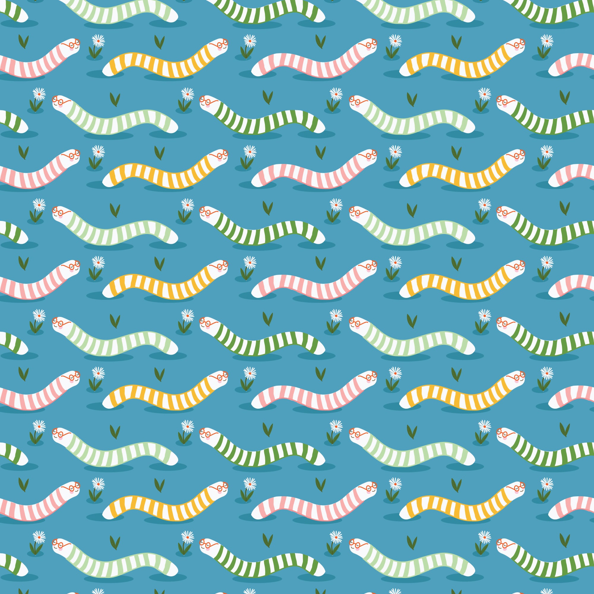 Fabric Cloud9 Dark Turquoise Wise Worms Bookworm by the Quarter Yard 228953