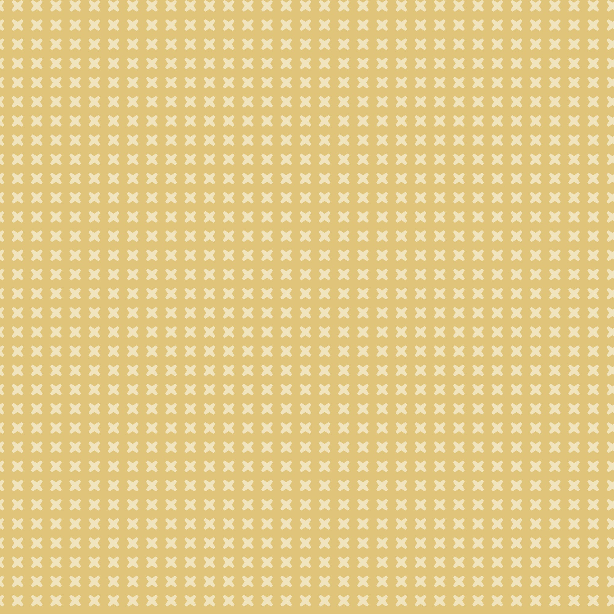 A repeating pattern of small cream-colored 'x' marks arranged in a grid on a warm mustard yellow background.
