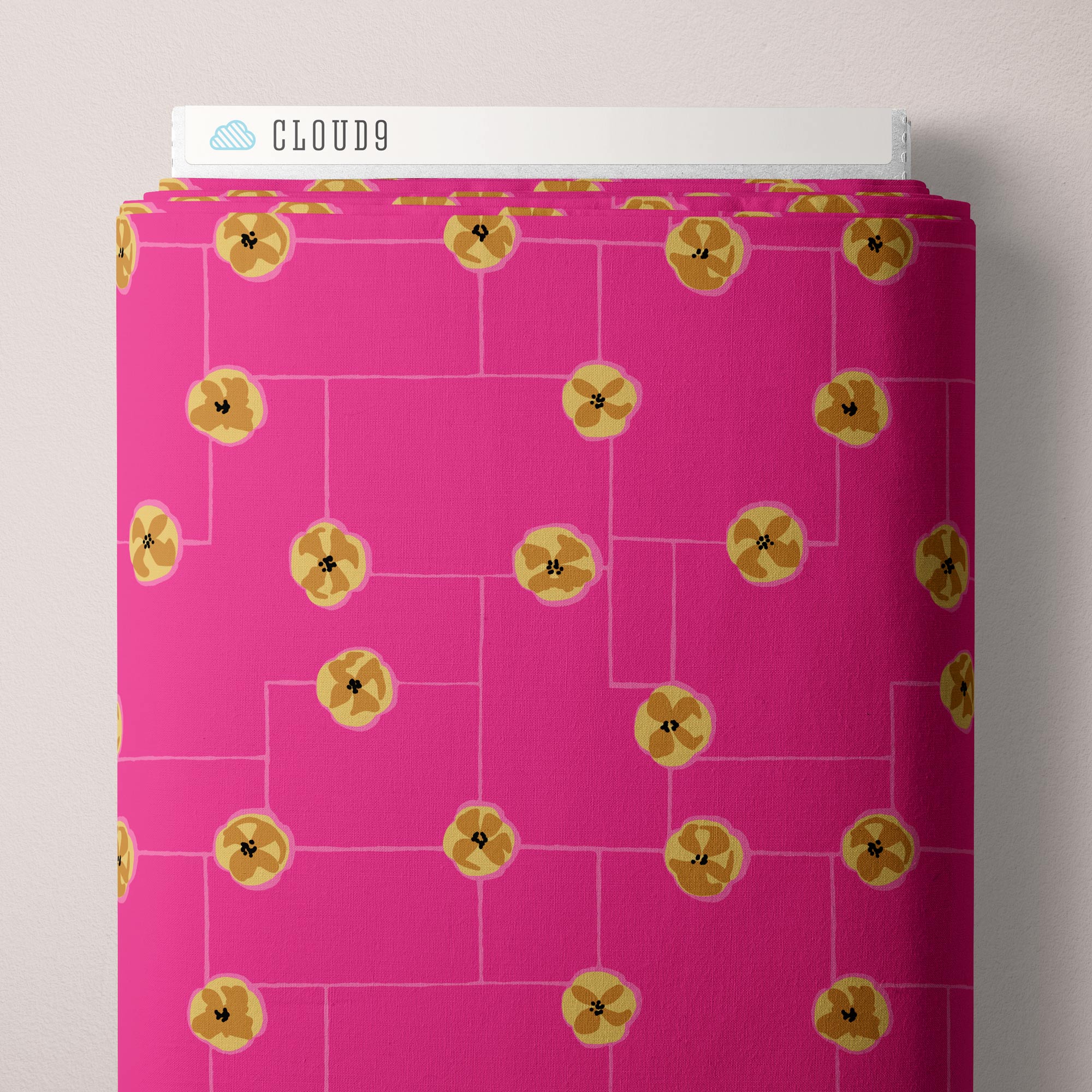 Fabric Cloud9 Fuchsia Floral Grid Summer Sun by the Quarter Yard 228816