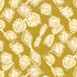 A repeating abstract pattern of cream and off-white decorative shapes on a mustard yellow background.