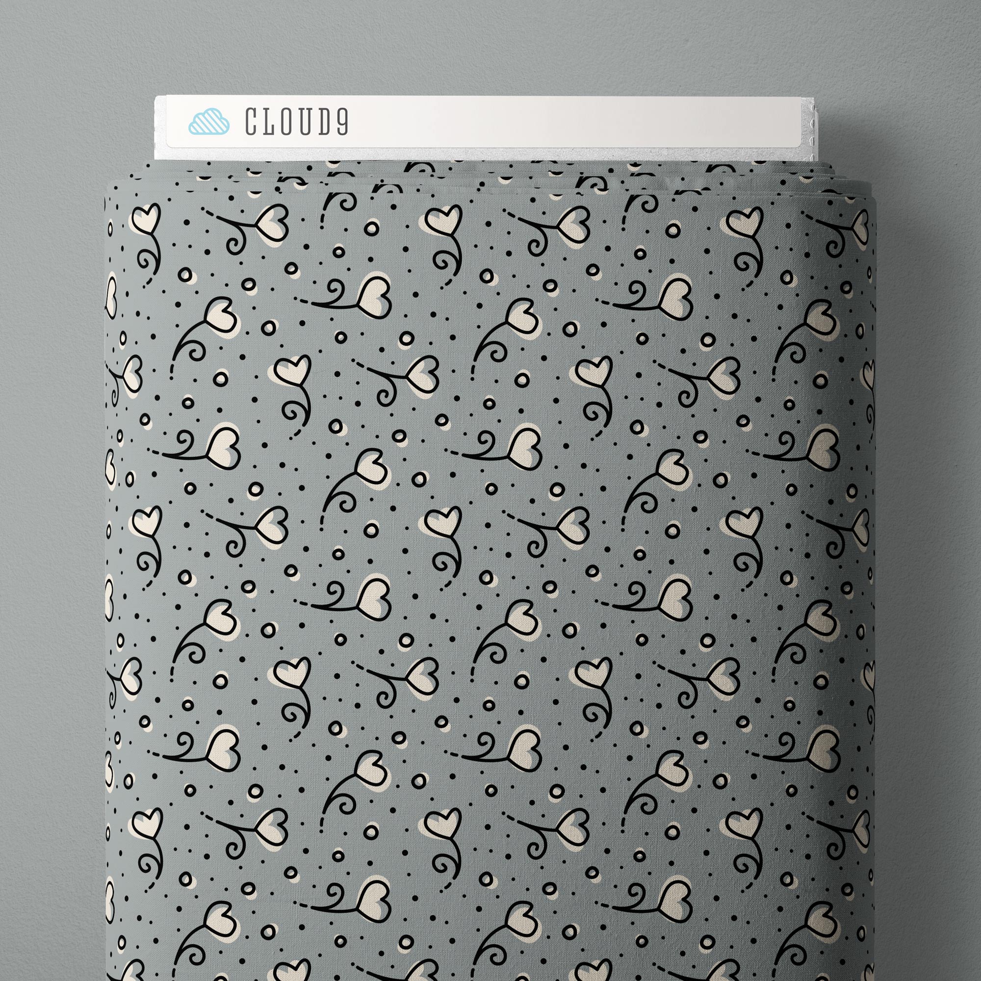 Fabric Cloud9 Gray Heart Posy Love, Ink by the Quarter Yard 228641