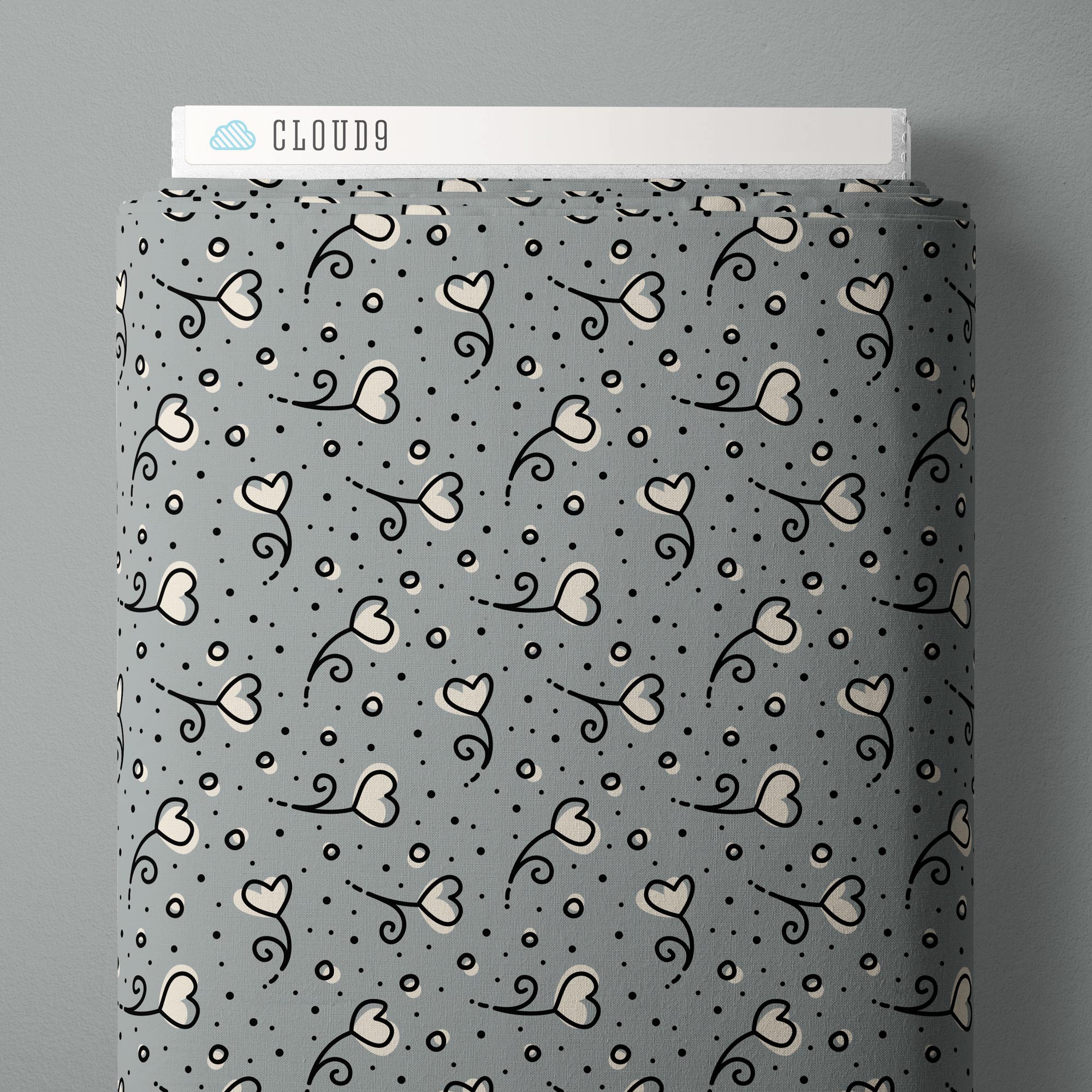 Fabric Cloud9 Gray Heart Posy Love, Ink in Canvas by the Quarter Yard 228773