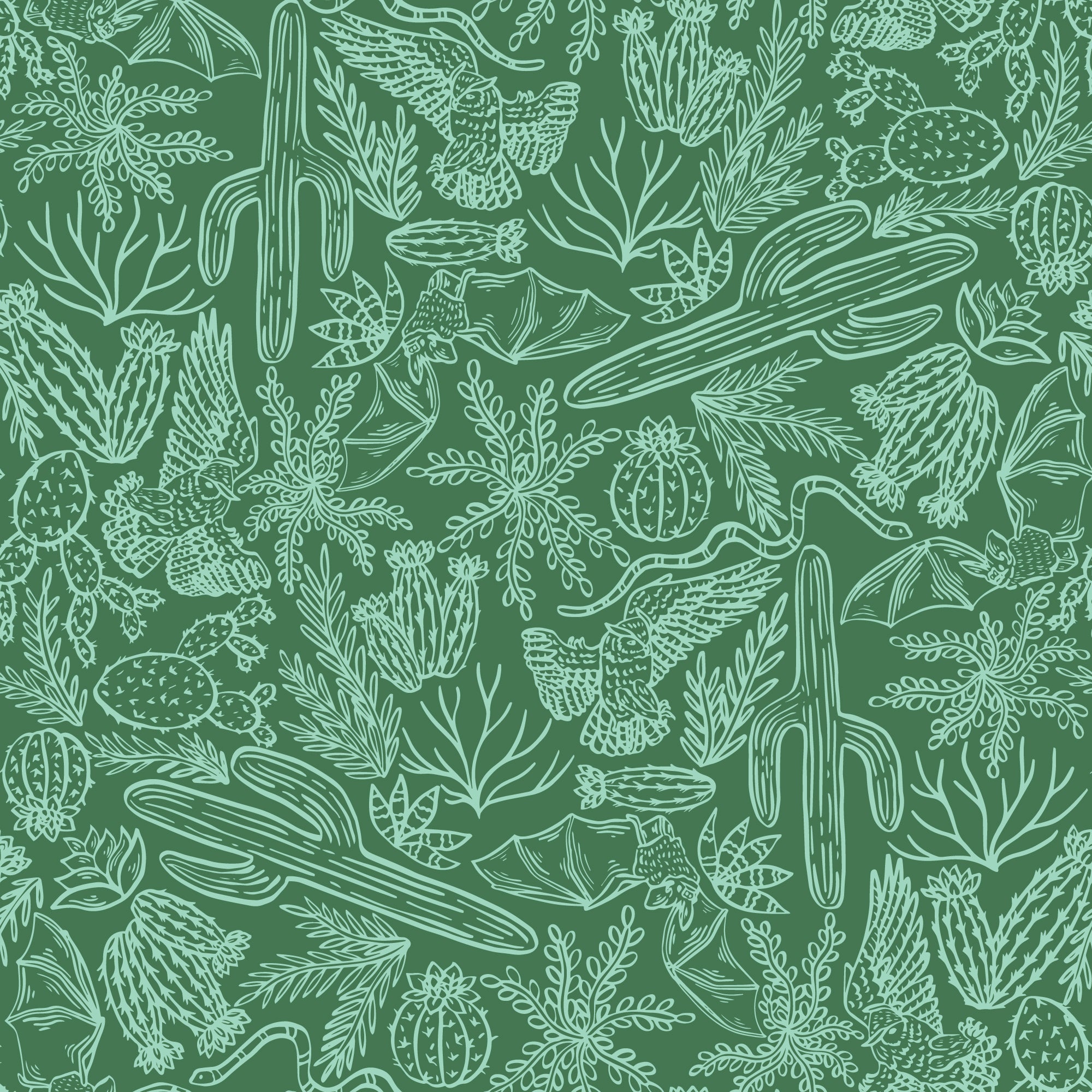 Fabric Cloud9 Green Flora & Fauna Desert Dance by the Quarter Yard 228551