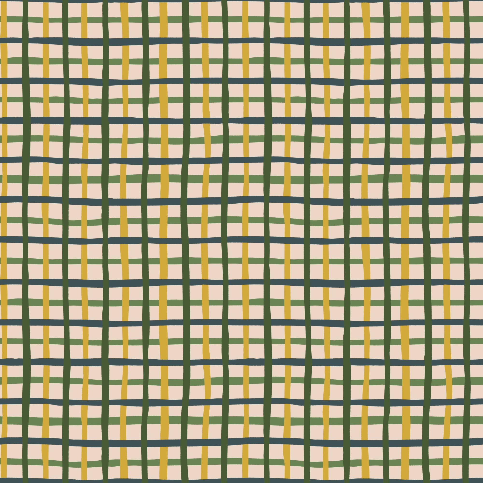 Plaid pattern with green and yellow lines on a white background