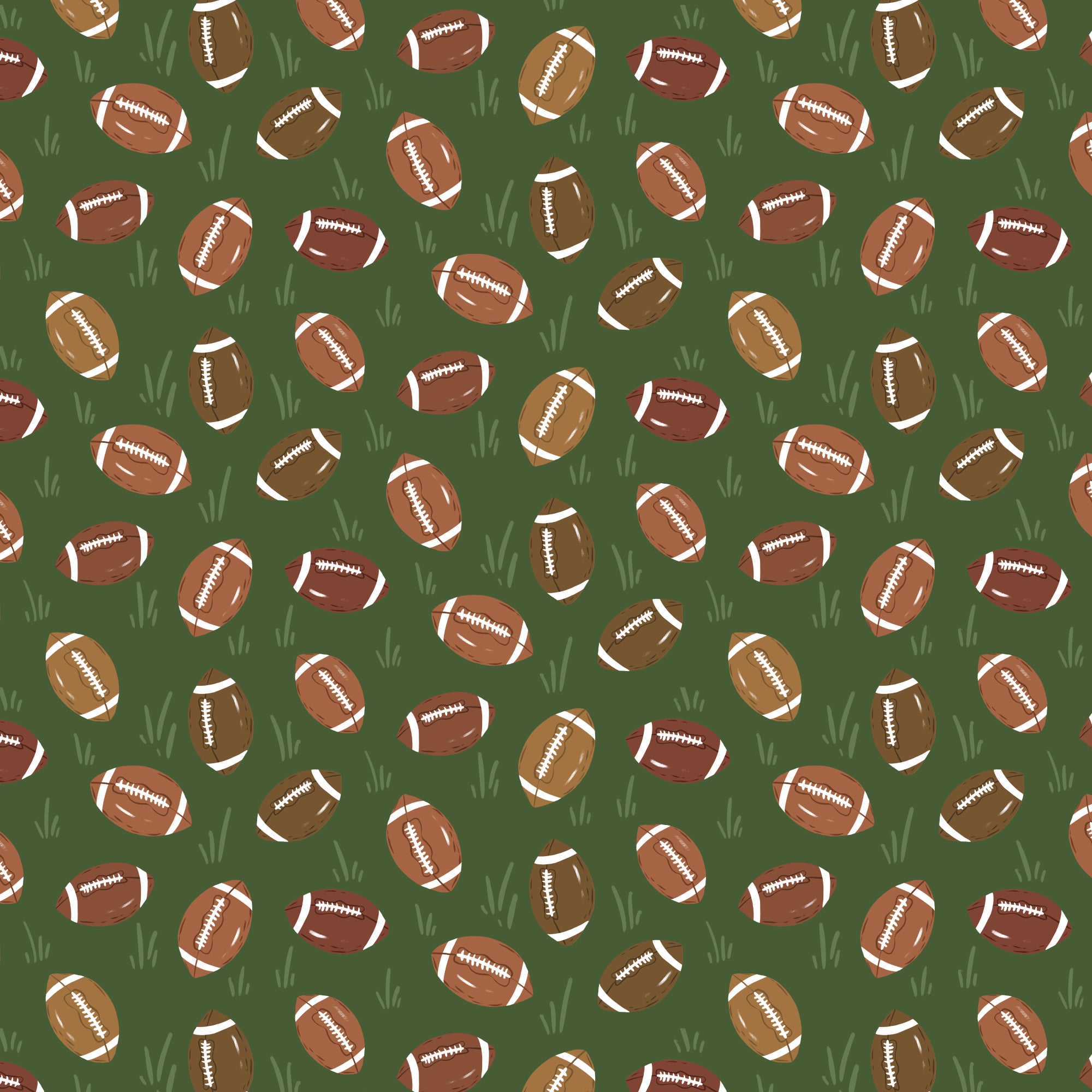 Pattern of footballs on a green background