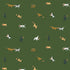 Pattern of dogs playing with a ball on a green background