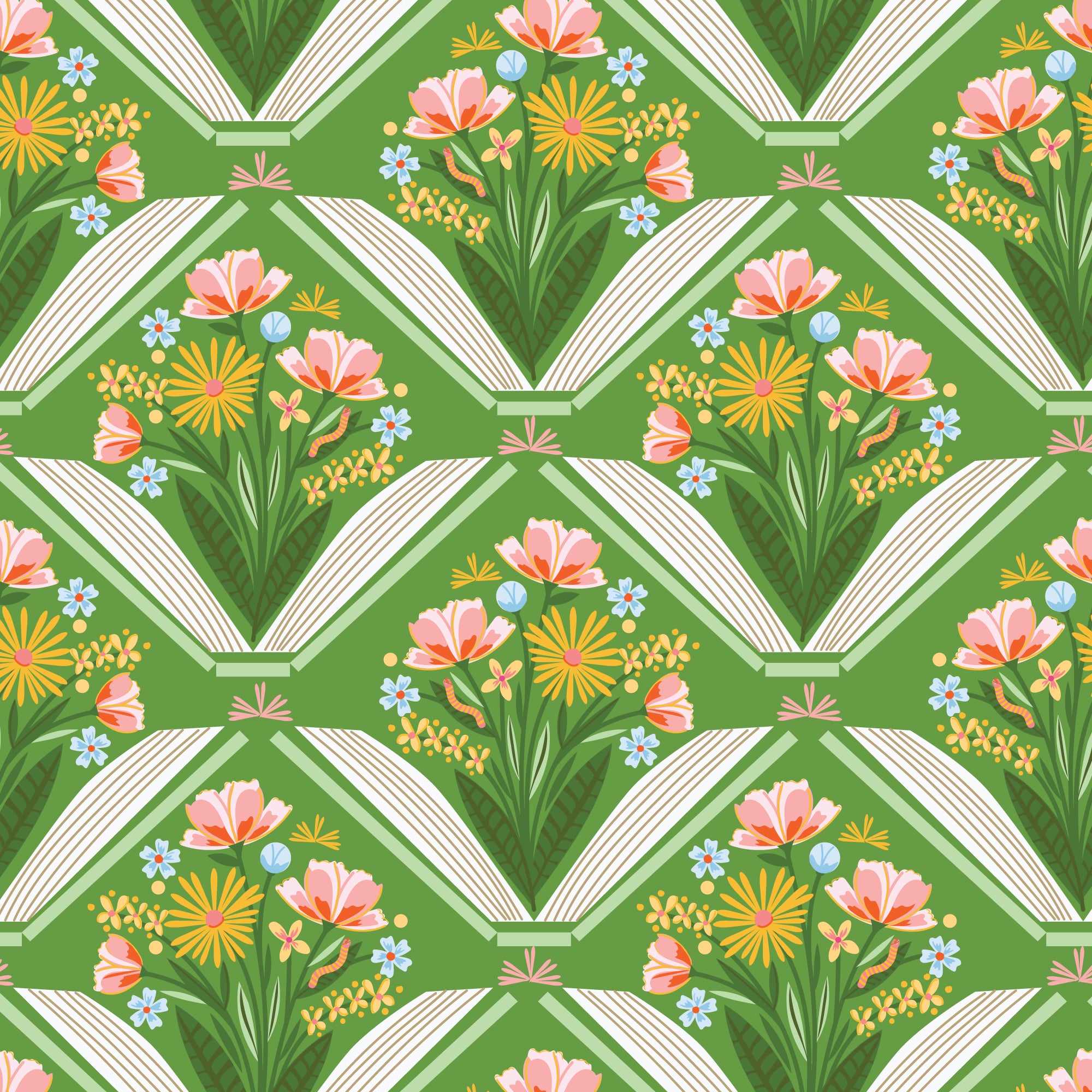 Fabric Cloud9 Green Stories Bloom Bookworm by the Quarter Yard 228946