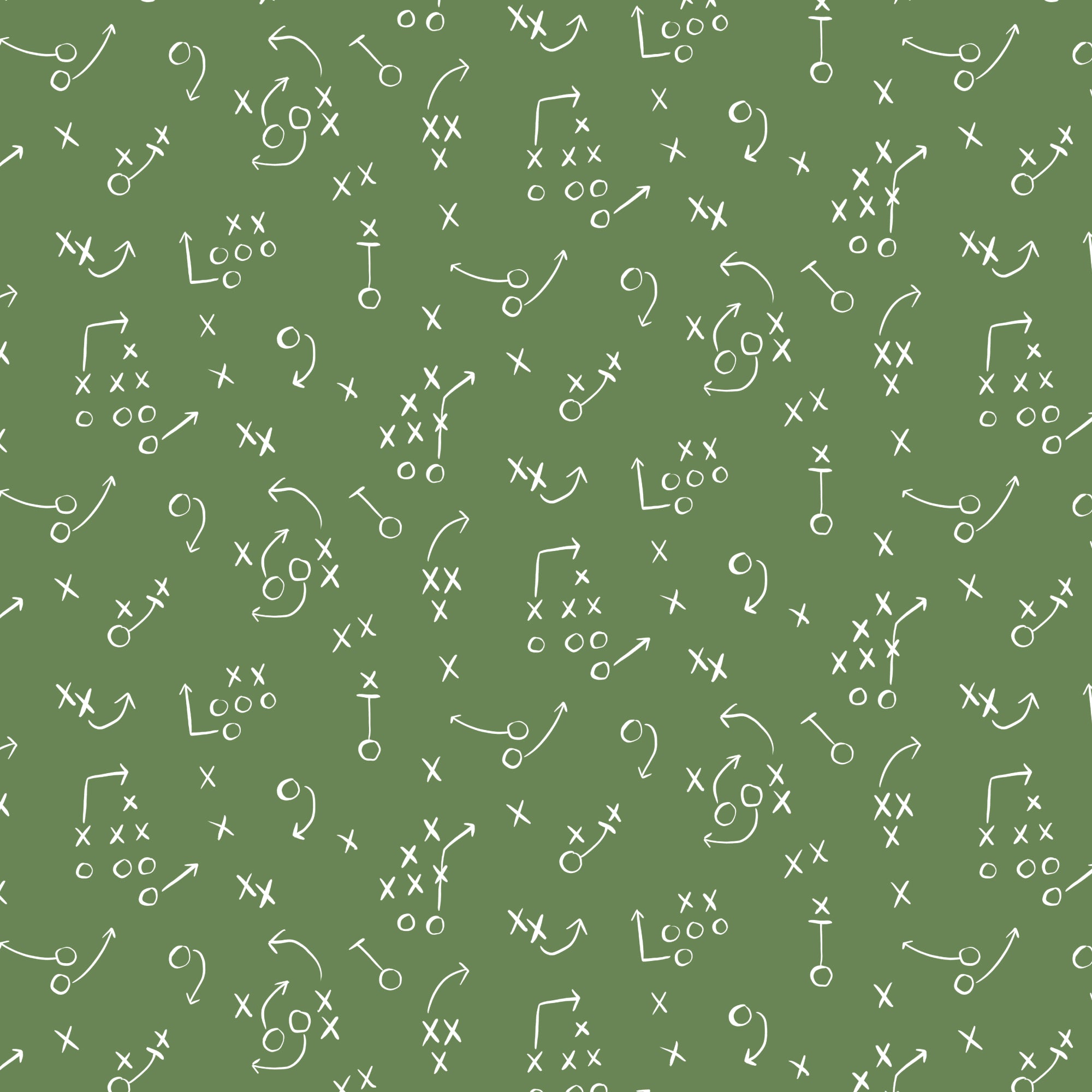 Football play diagrams and symbols on a green background