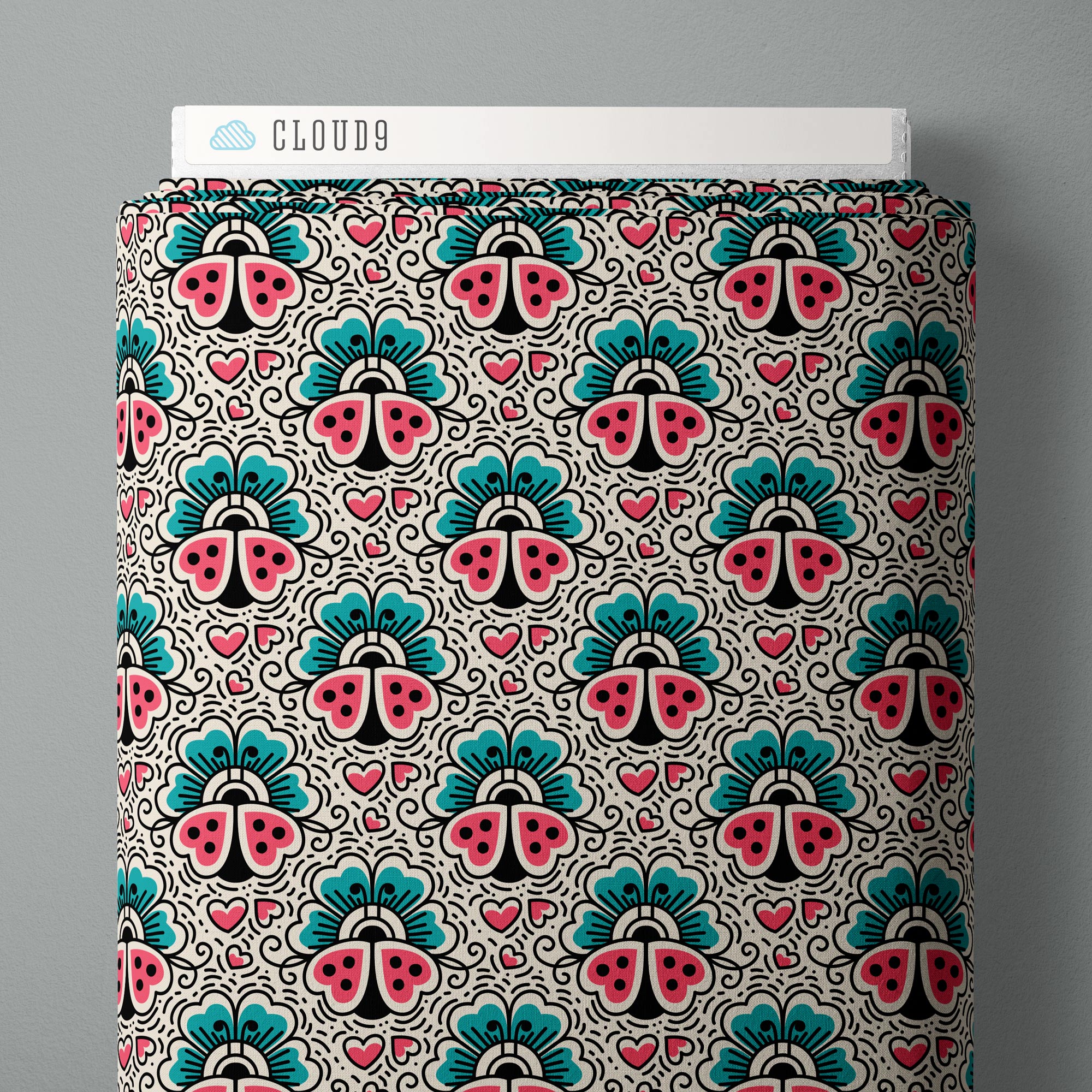 Fabric Cloud9 Ivory/Multi Love Bug Love, Ink by the Quarter Yard 228635