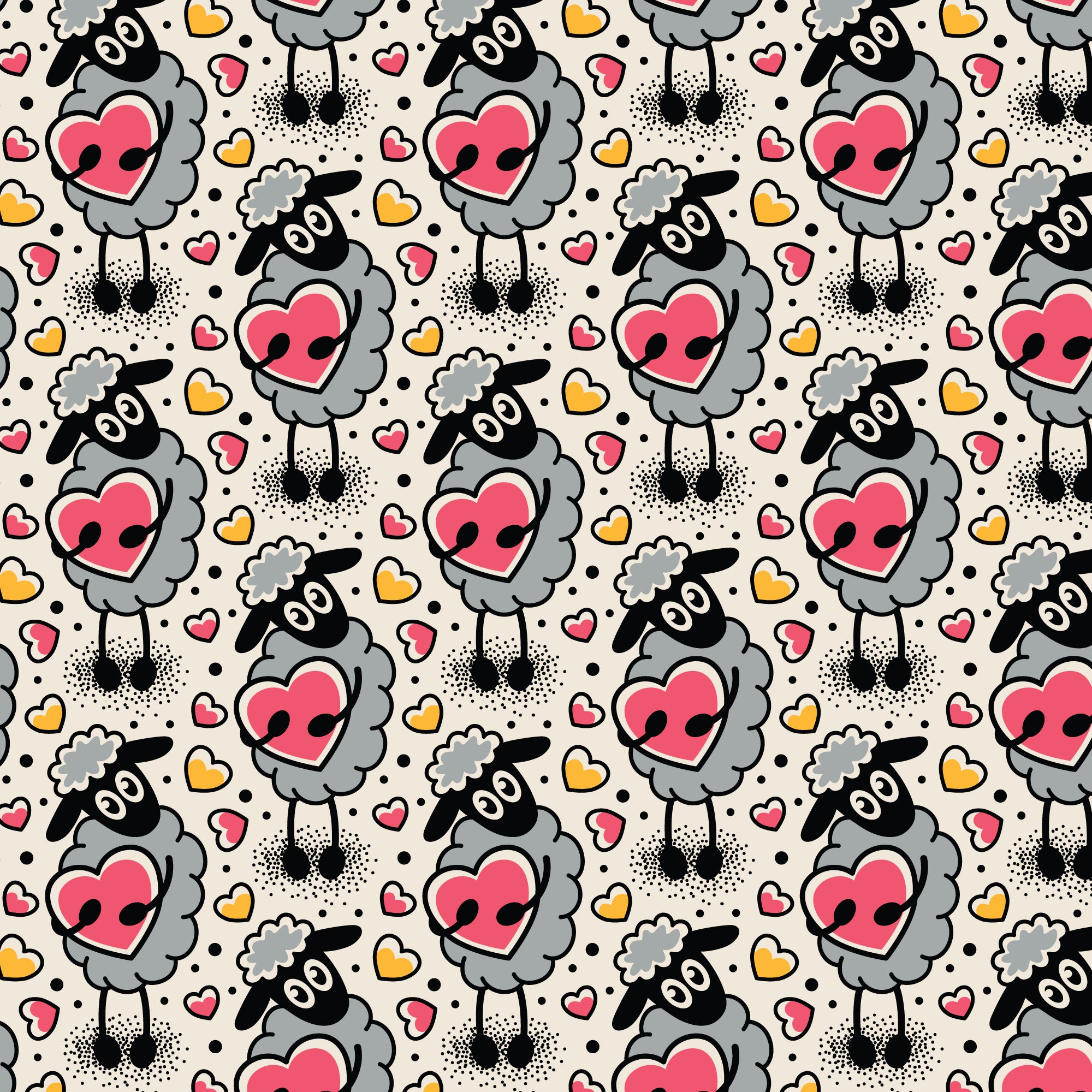 Fabric Cloud9 Ivory/Multi Love Ewe Love, Ink by the Quarter Yard 228637