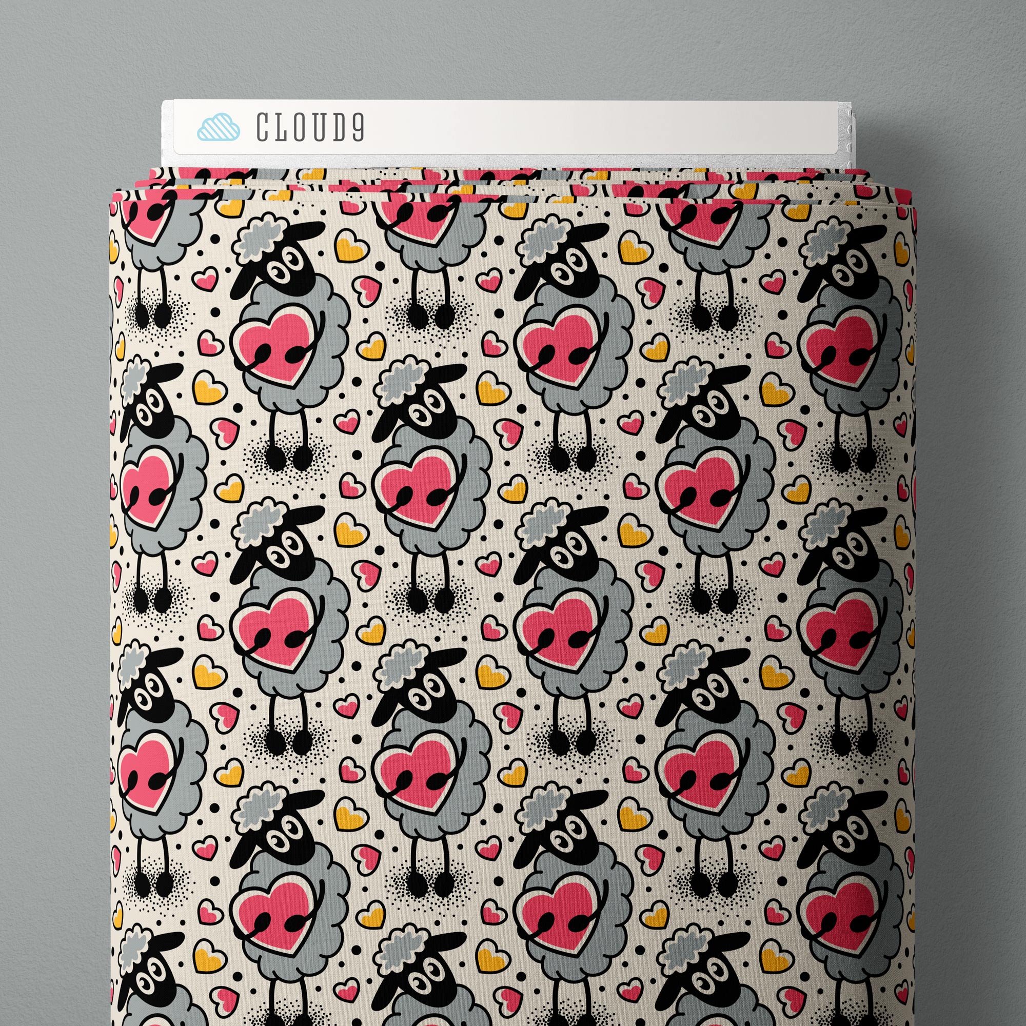 Fabric Cloud9 Ivory/Multi Love Ewe Love, Ink by the Quarter Yard 228637