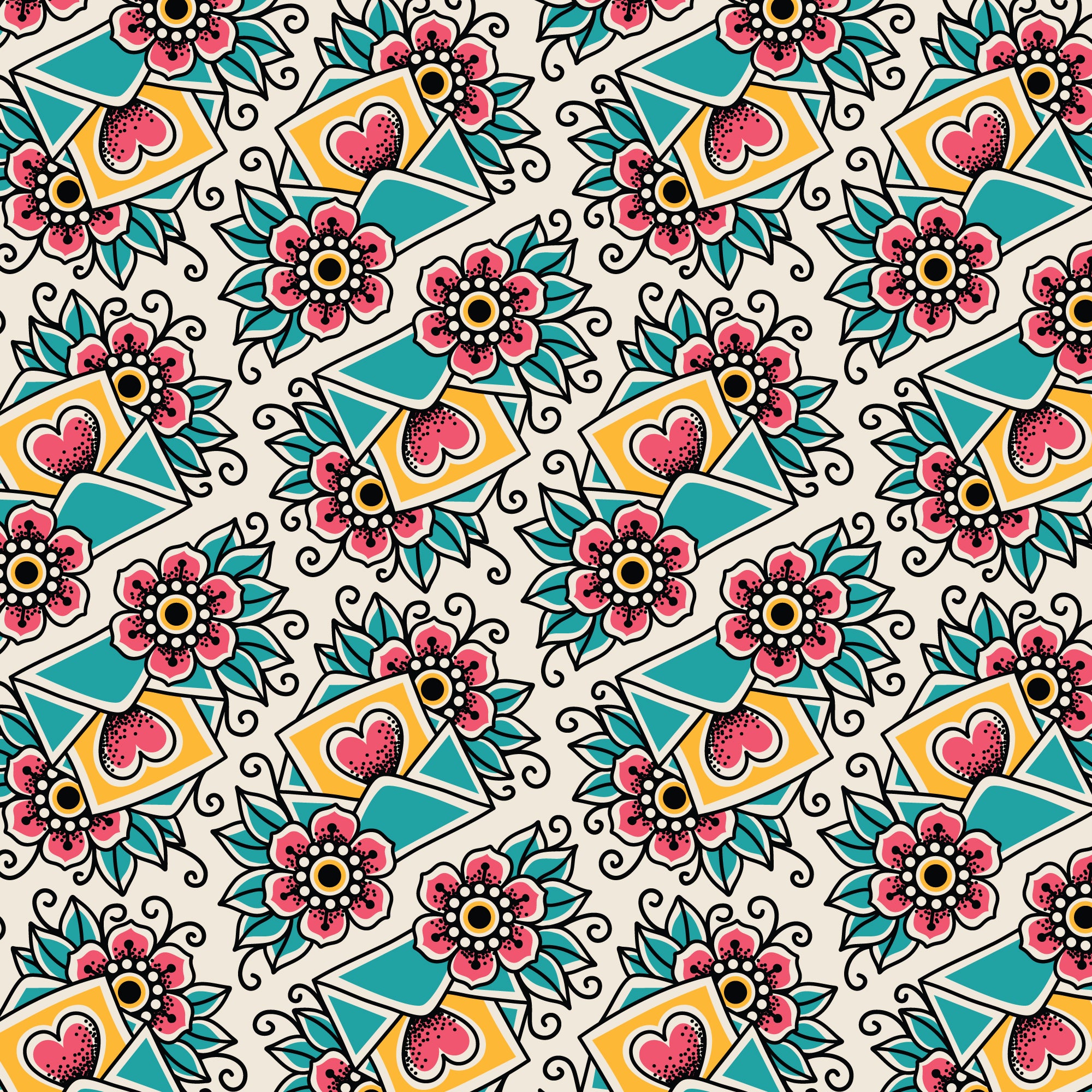 Fabric Cloud9 Ivory/Multi Love Letter Love, Ink by the Quarter Yard 228638