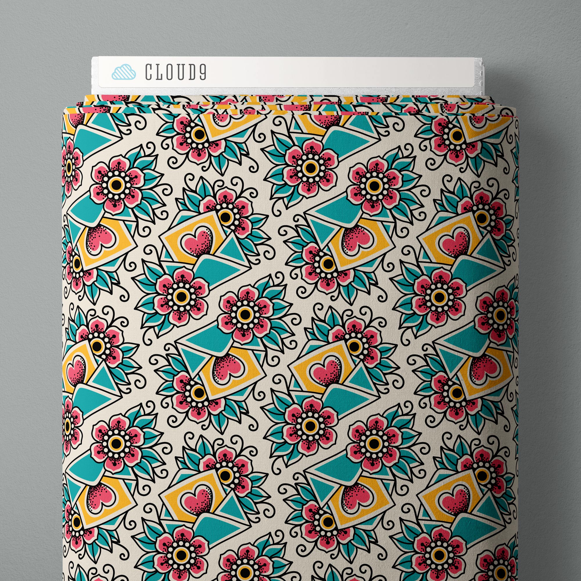 Fabric Cloud9 Ivory/Multi Love Letter Love, Ink by the Quarter Yard 228638