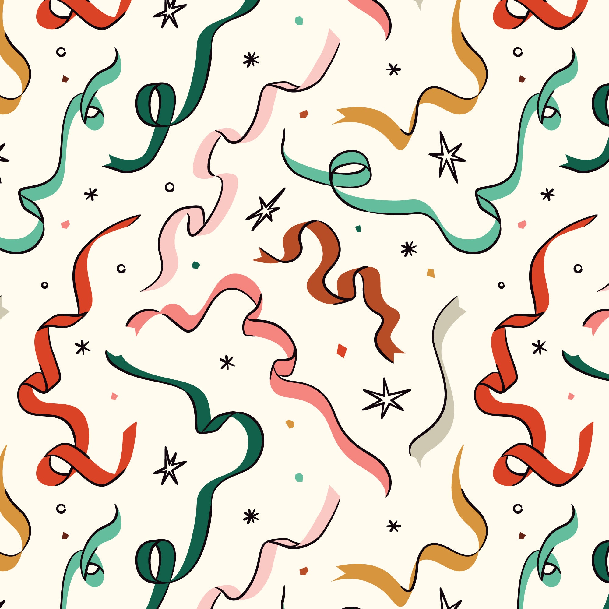 Colorful ribbons and stars fabric on a white background