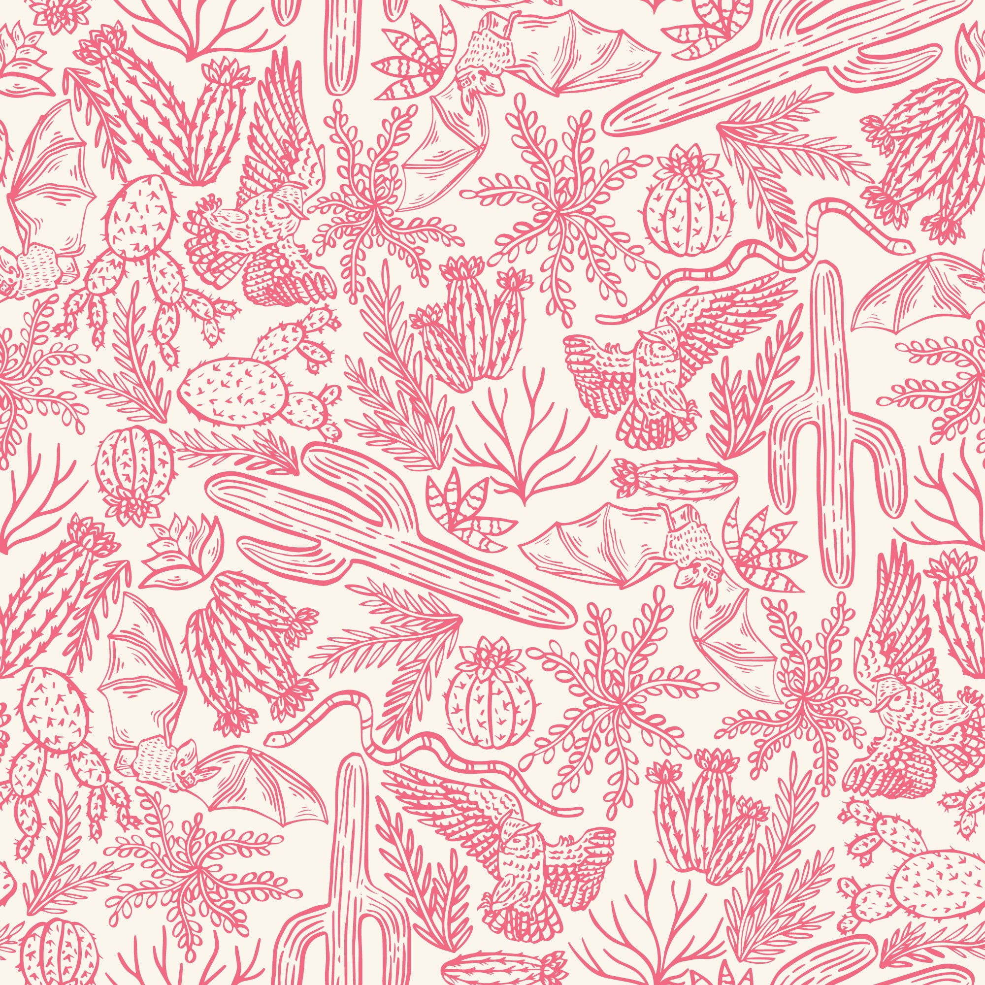 Fabric Cloud9 Ivory/Pink Flora & Fauna Desert Dance by the Quarter Yard 228539