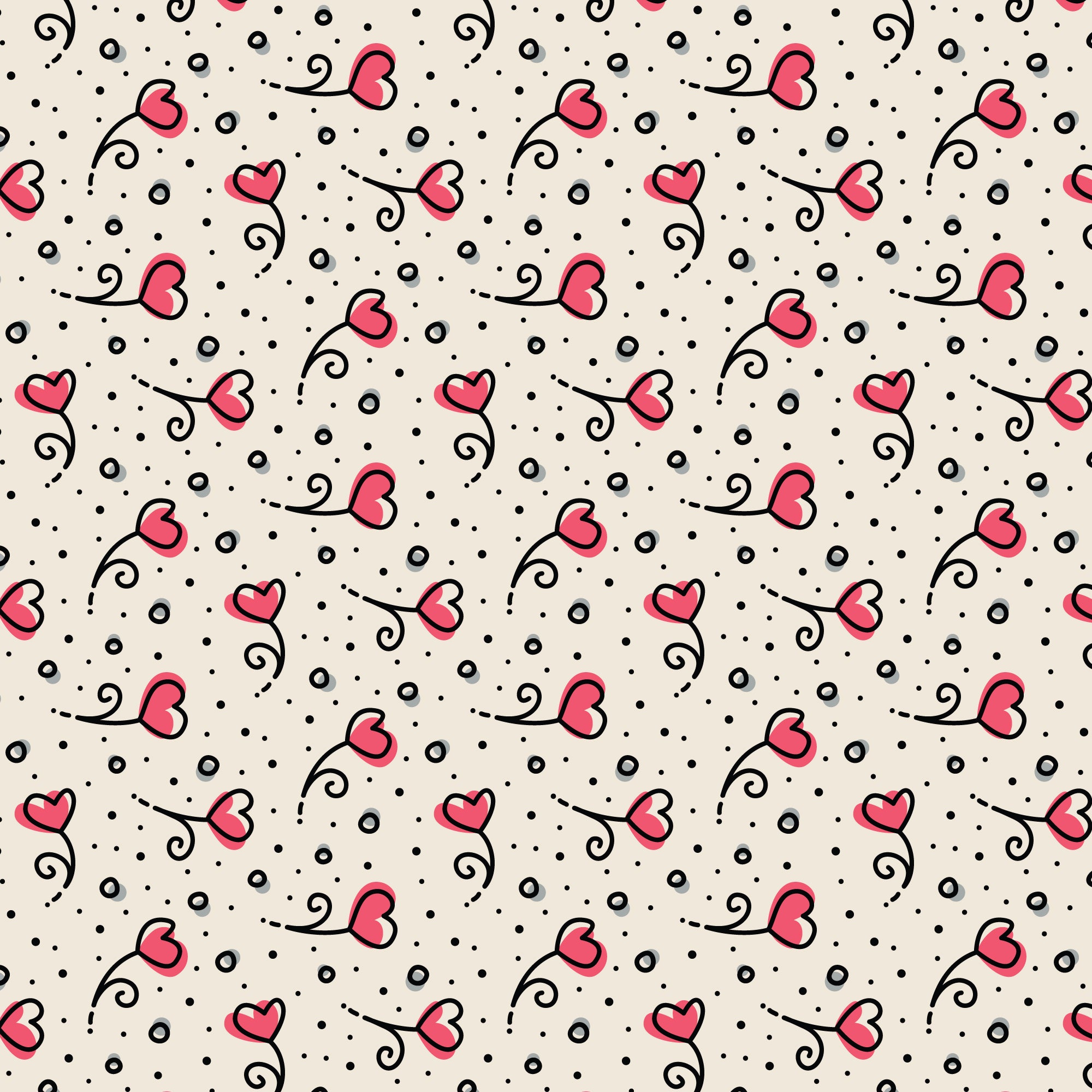 Fabric Cloud9 Ivory/Pink Heart Posy Love, Ink by the Quarter Yard 228640