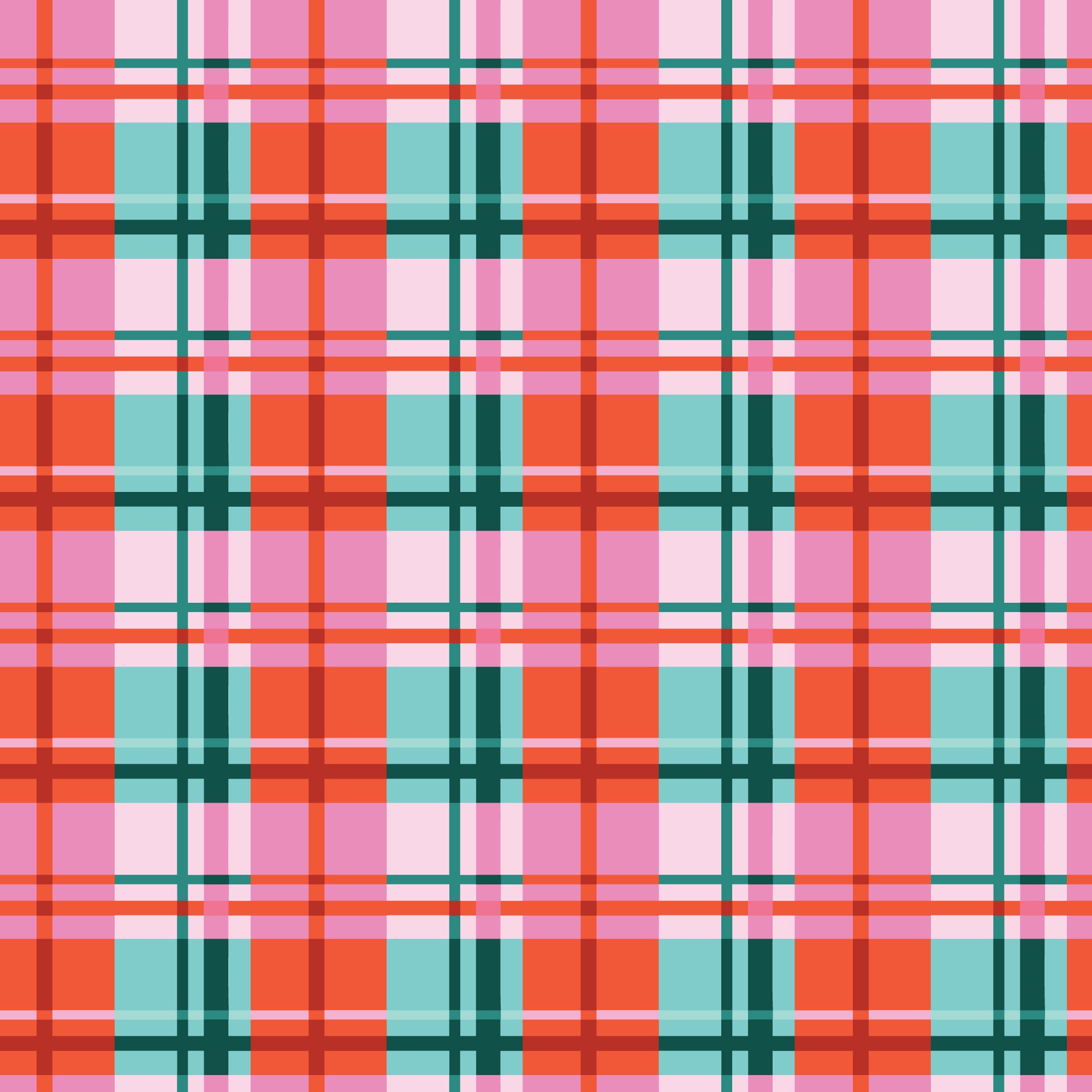 Plaid pattern with red, green, and pink colors
