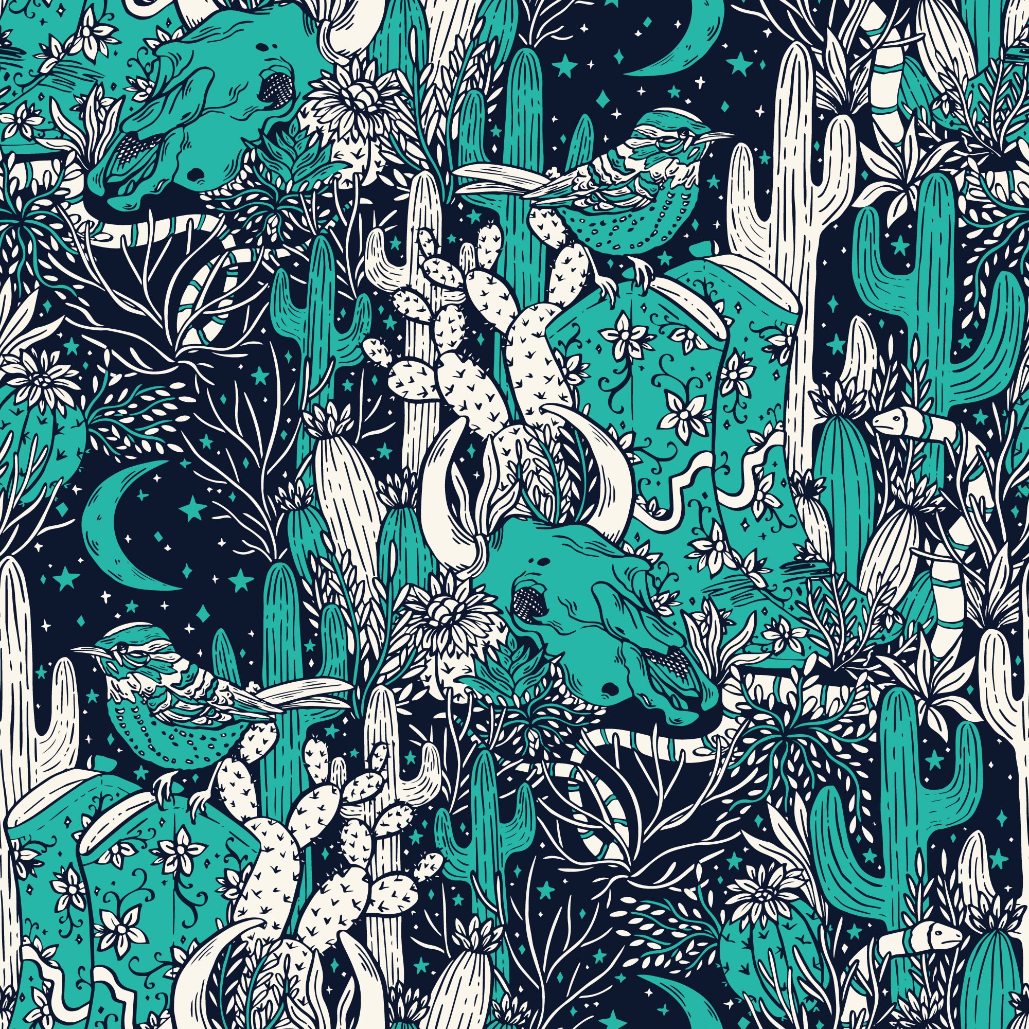 Fabric Cloud9 Navy/Turquoise Wild West Whimsy Desert Dance by the Quarter Yard 228537